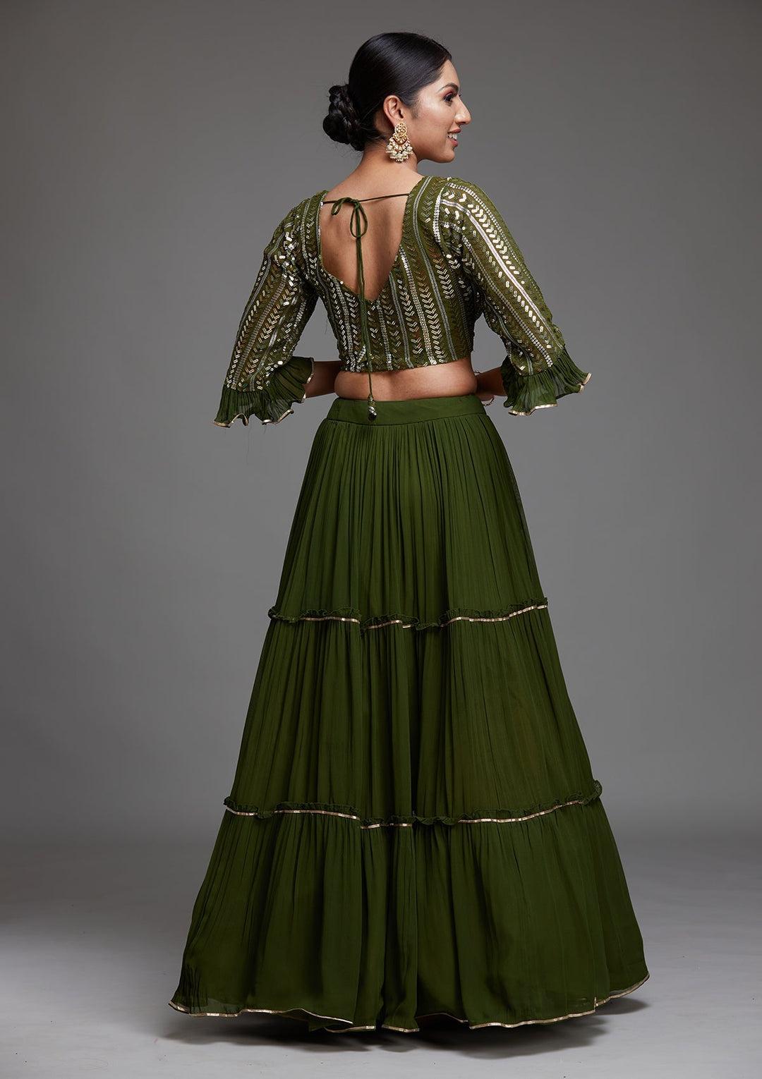 Bottle Green Sequins Georgette Designer Lehenga - Koskii