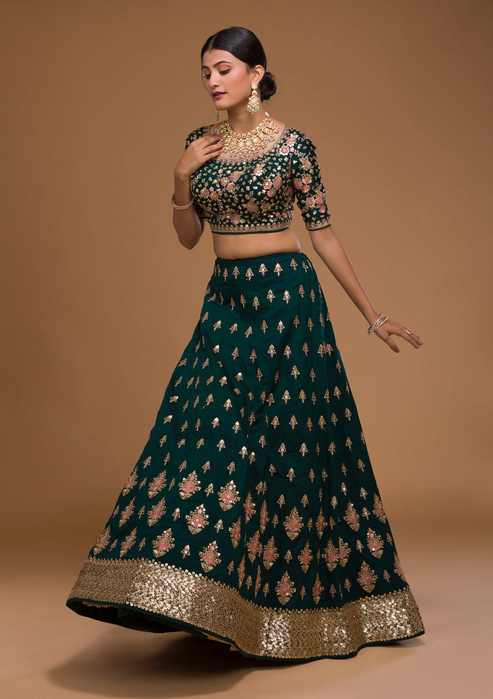 Bottle Green Sequins Georgette Designer Lehenga-Koskii