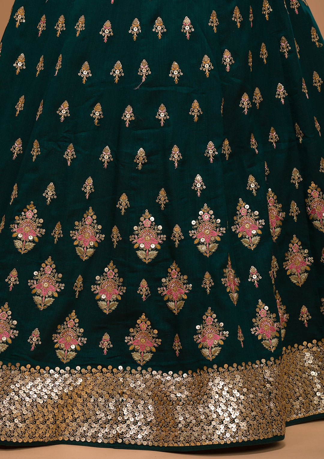 Bottle Green Sequins Georgette Designer Lehenga-Koskii
