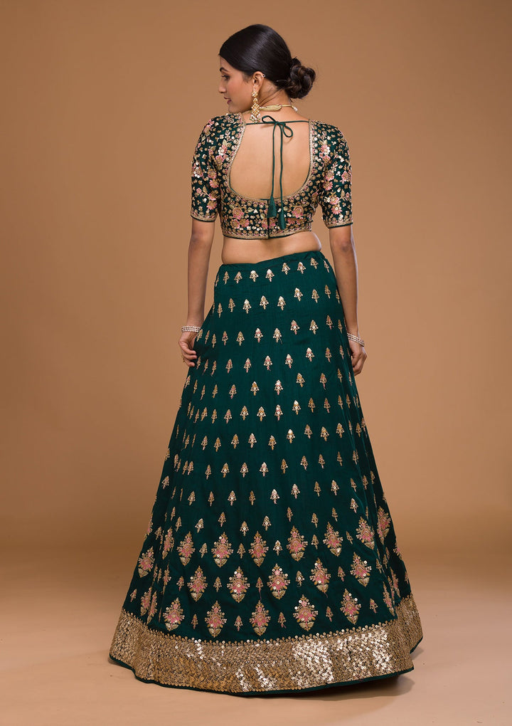 Bottle Green Sequins Georgette Designer Lehenga-Koskii