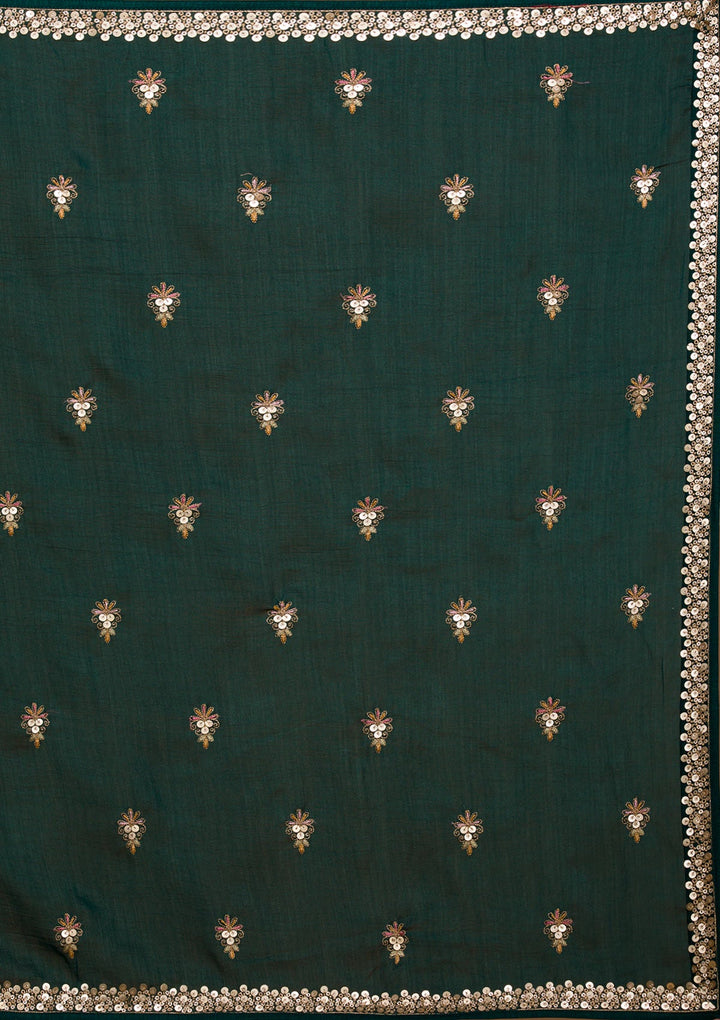Bottle Green Sequins Georgette Designer Lehenga-Koskii