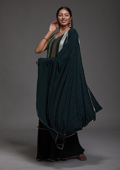 Bottle Green Sequins Semi Crepe Designer Salwar Suit-Koskii
