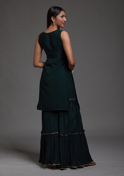 Bottle Green Sequins Semi Crepe Designer Salwar Suit-Koskii