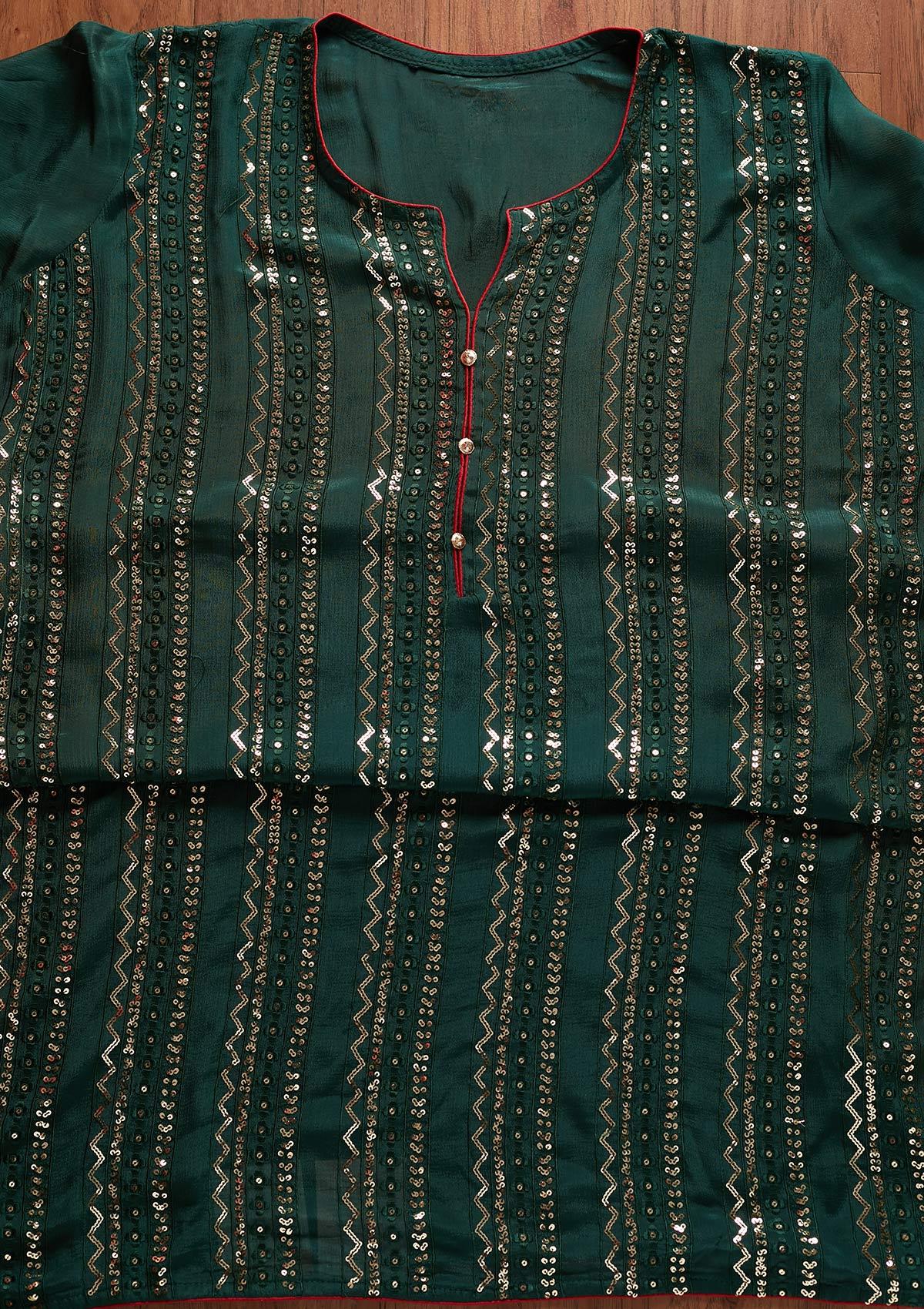 Bottle Green Sequins Georgette Designer Semi-Stitched Salwar Suit - koskii