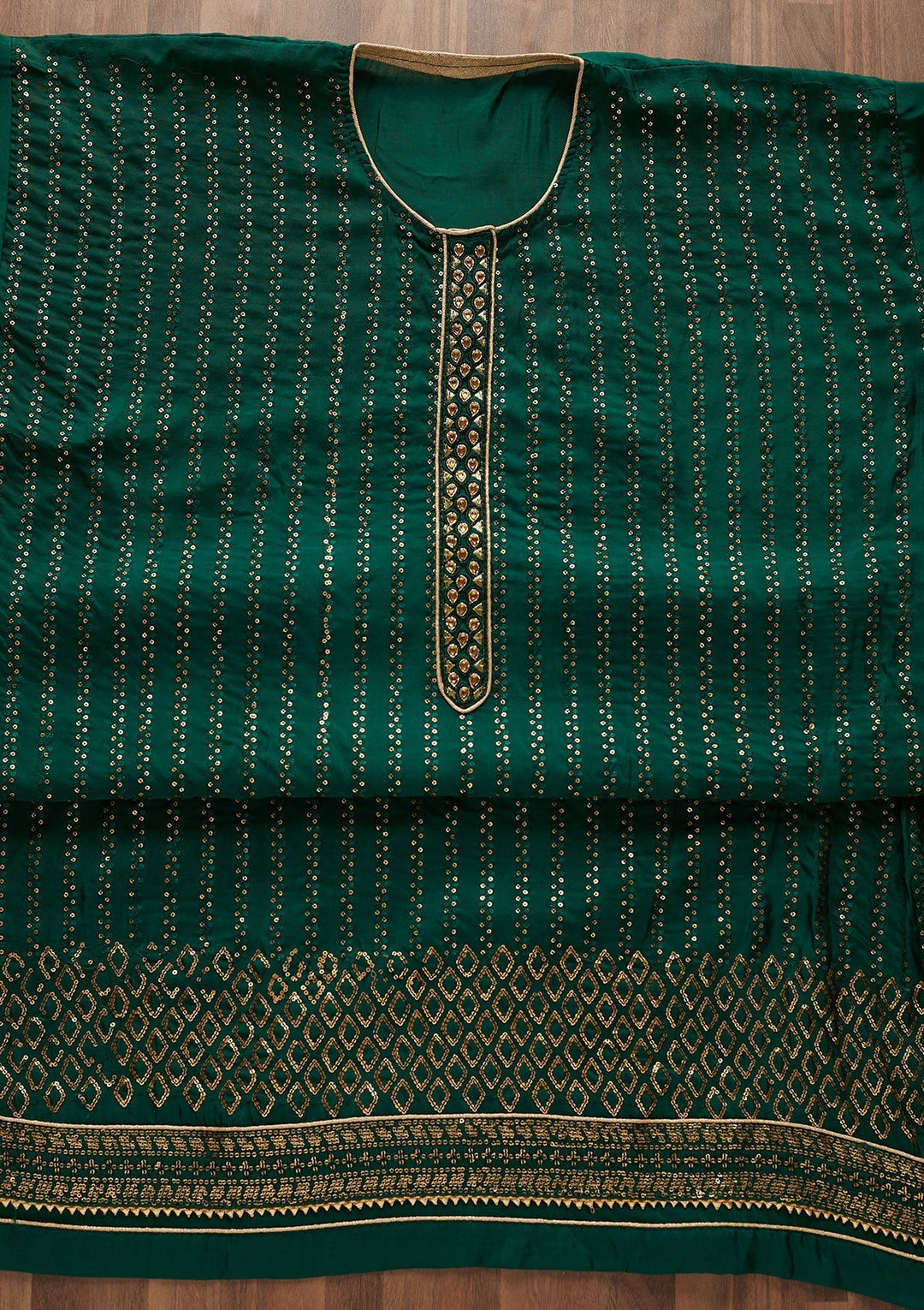 Bottle Green Sequins Georgette Designer Semi-Stitched Salwar Suit - Koskii
