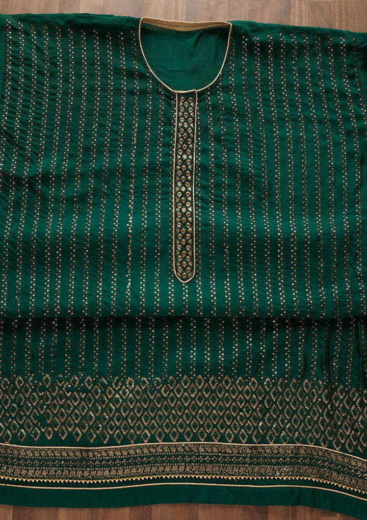 Bottle Green Sequins Georgette Designer Semi-Stitched Salwar Suit - Koskii