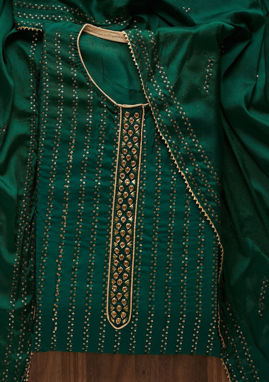 Bottle Green Sequins Georgette Designer Semi-Stitched Salwar Suit - Koskii