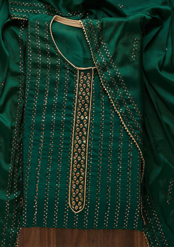 Bottle Green Sequins Georgette Designer Semi-Stitched Salwar Suit - Koskii