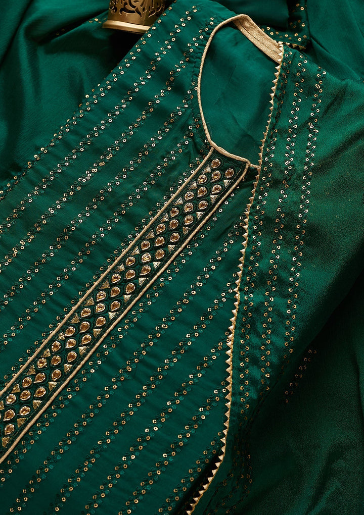 Bottle Green Sequins Georgette Designer Semi-Stitched Salwar Suit - Koskii