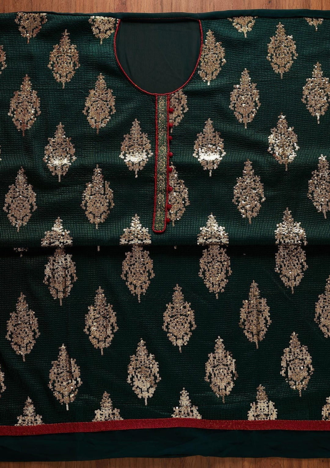 Bottle Green Sequins Georgette Designer Unstitched Salwar Suit - koskii