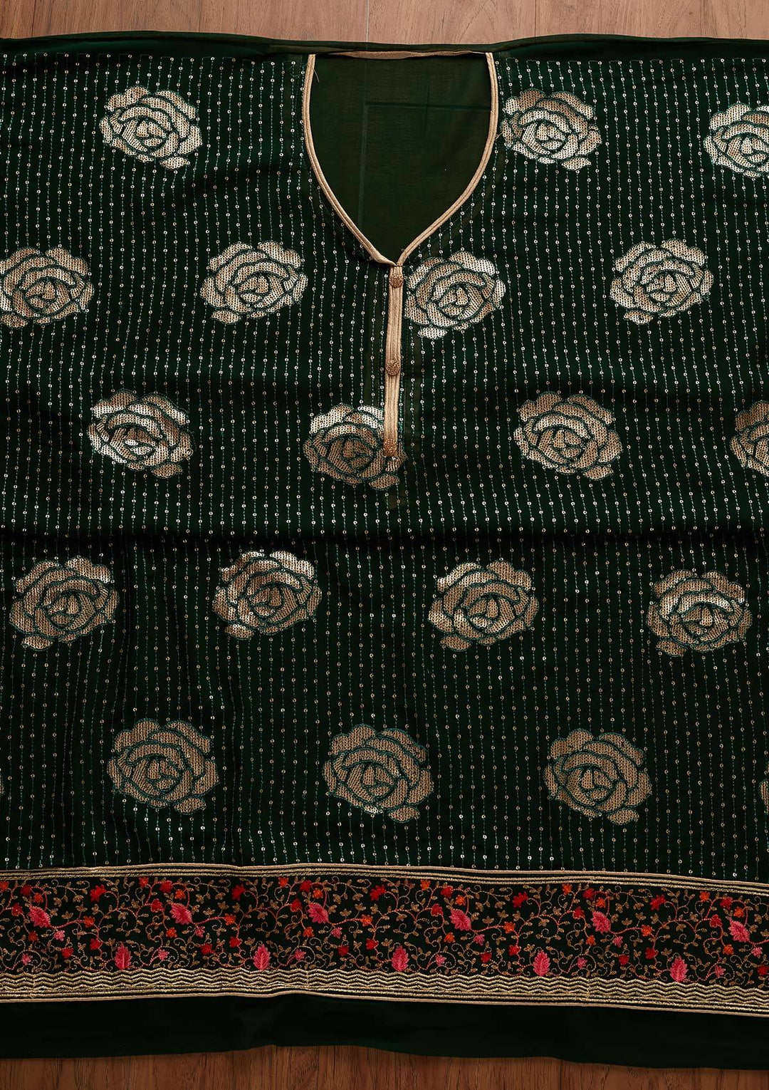 Bottle Green Sequins Georgette Designer Semi-Stitched Salwar Suit - Koskii
