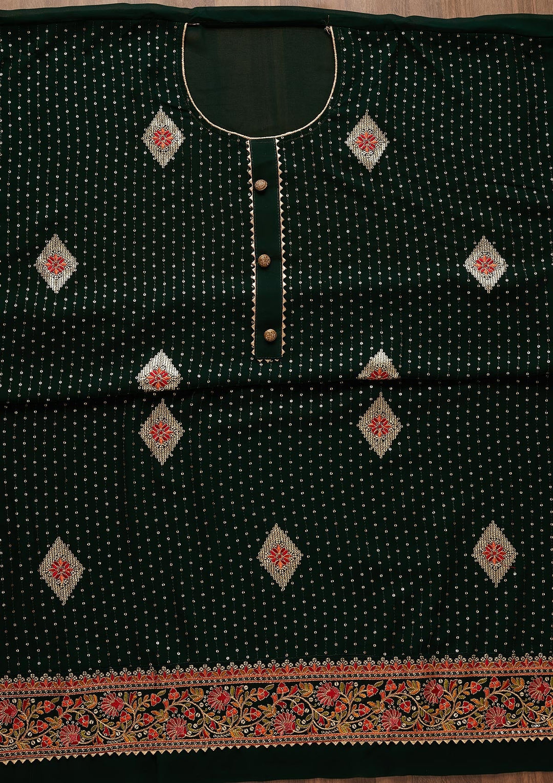 Bottle Green Sequins Georgette Designer Unstitched Salwar Suit - Koskii
