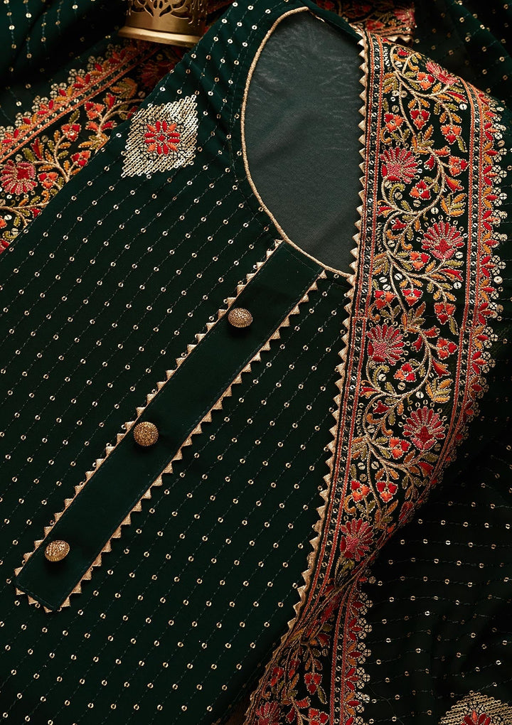 Bottle Green Sequins Georgette Designer Unstitched Salwar Suit - Koskii