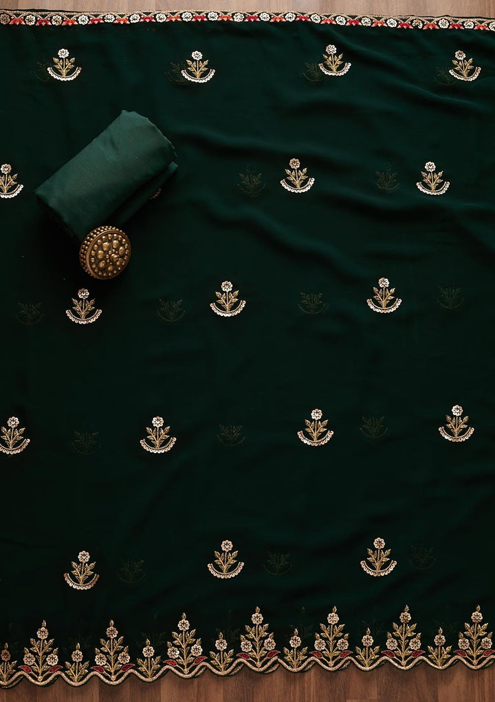 Bottle Green Sequins Georgette Designer Unstitched Salwar Suit - Koskii