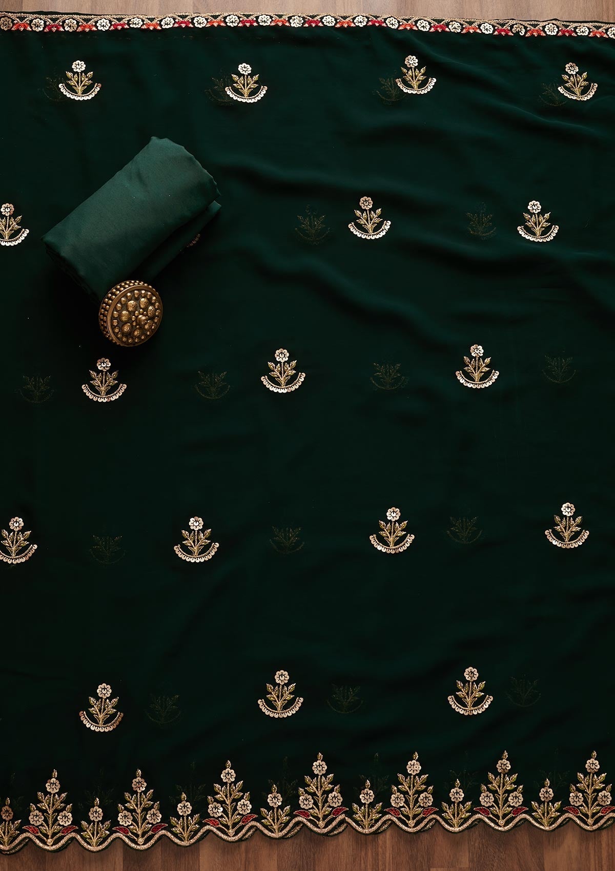 Bottle Green Sequins Georgette Designer Unstitched Salwar Suit - Koskii