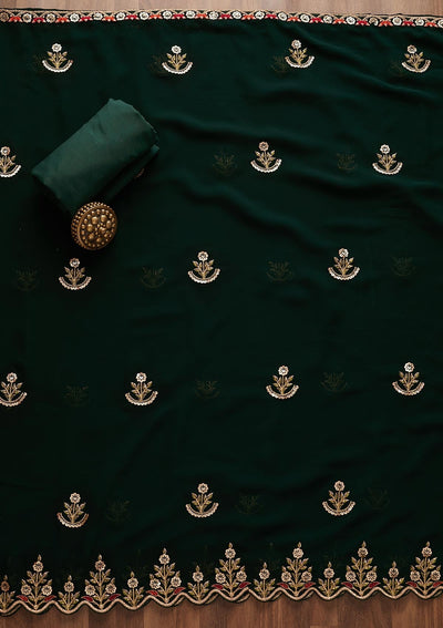 Bottle Green Sequins Georgette Designer Unstitched Salwar Suit - Koskii