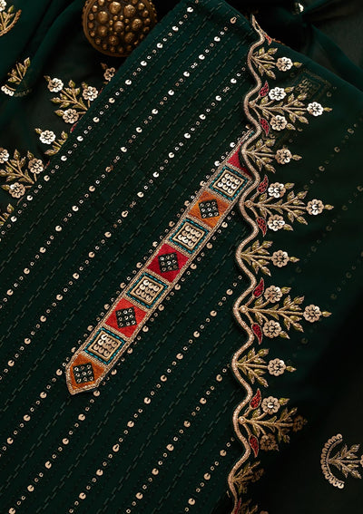 Bottle Green Sequins Georgette Designer Unstitched Salwar Suit - Koskii