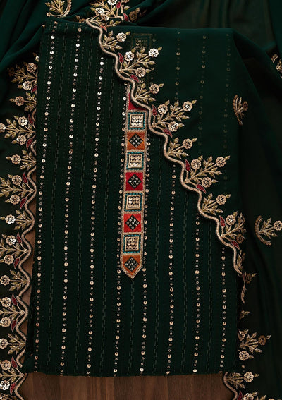 Bottle Green Sequins Georgette Designer Unstitched Salwar Suit - Koskii
