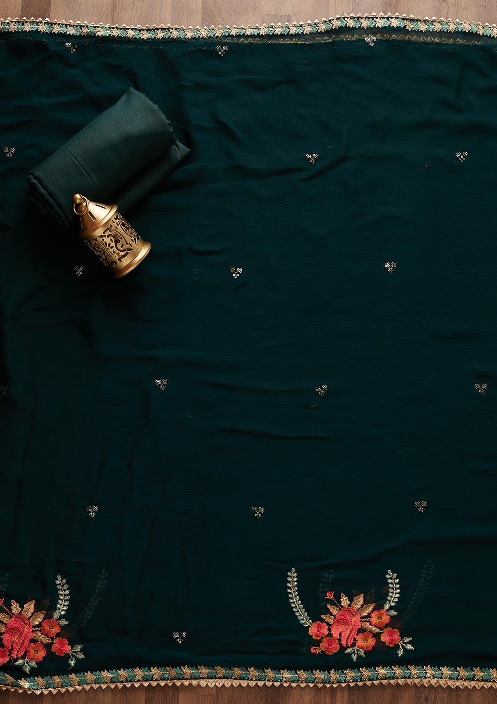 Bottle Green Sequins Georgette Designer Unstitched Salwar Suit - Koskii