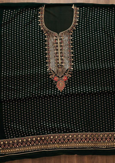 Bottle Green Sequins Georgette Unstitched Salwar Suit-Koskii