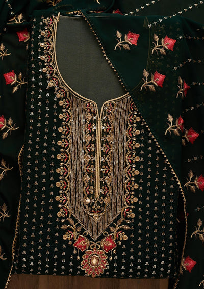 Bottle Green Sequins Georgette Unstitched Salwar Suit-Koskii
