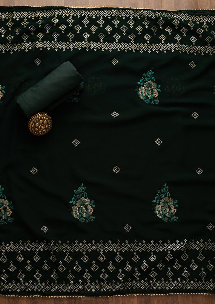 Bottle Green Sequins Georgette Unstitched Salwar Suit-Koskii