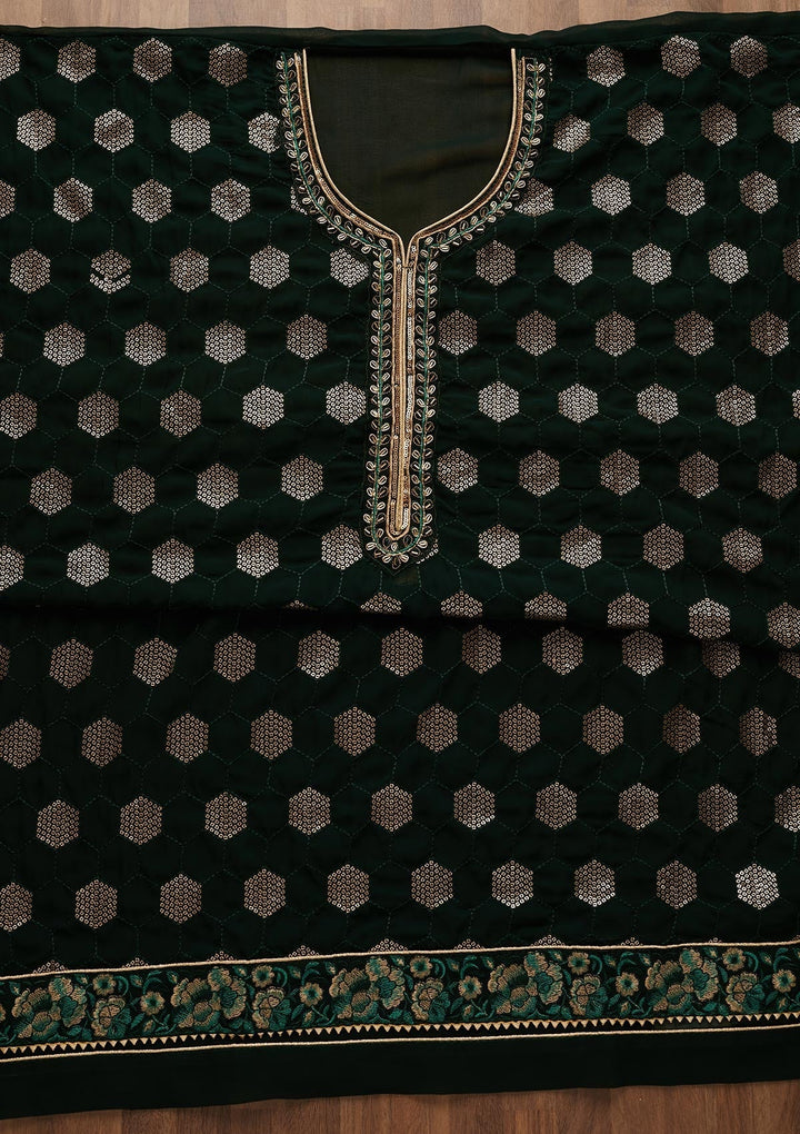 Bottle Green Sequins Georgette Unstitched Salwar Suit-Koskii
