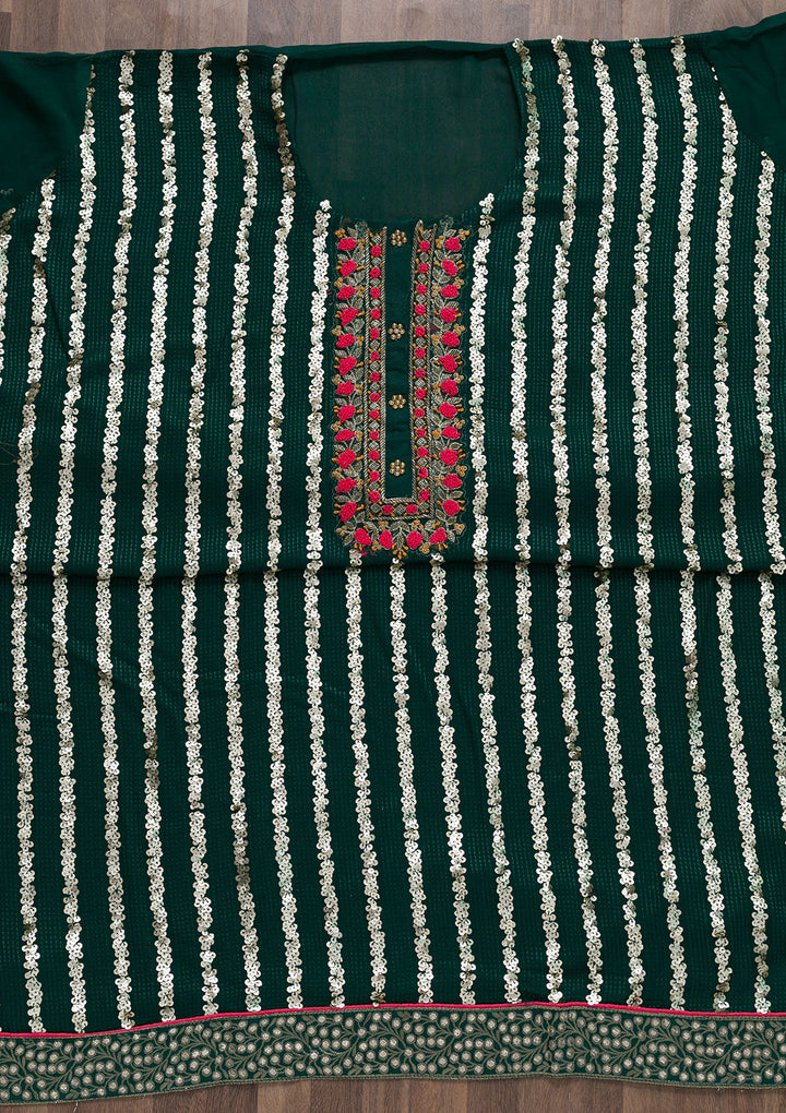 Bottle Green Sequins Georgette Semi-Stitched Salwar Suit-Koskii