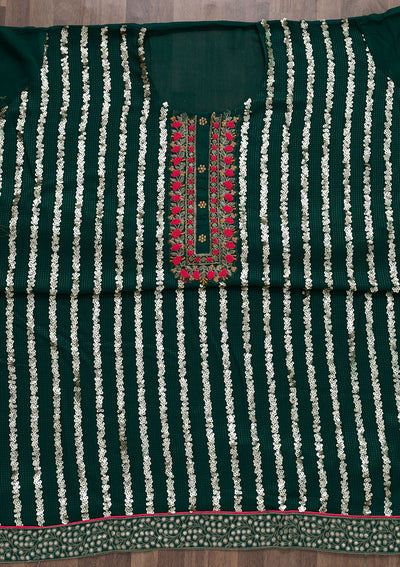 Bottle Green Sequins Georgette Semi-Stitched Salwar Suit-Koskii
