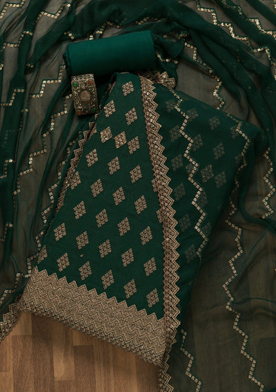 Bottle Green Sequins Georgette Unstitched Salwar Suit-Koskii