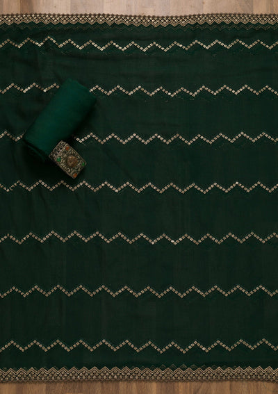 Bottle Green Sequins Georgette Unstitched Salwar Suit-Koskii