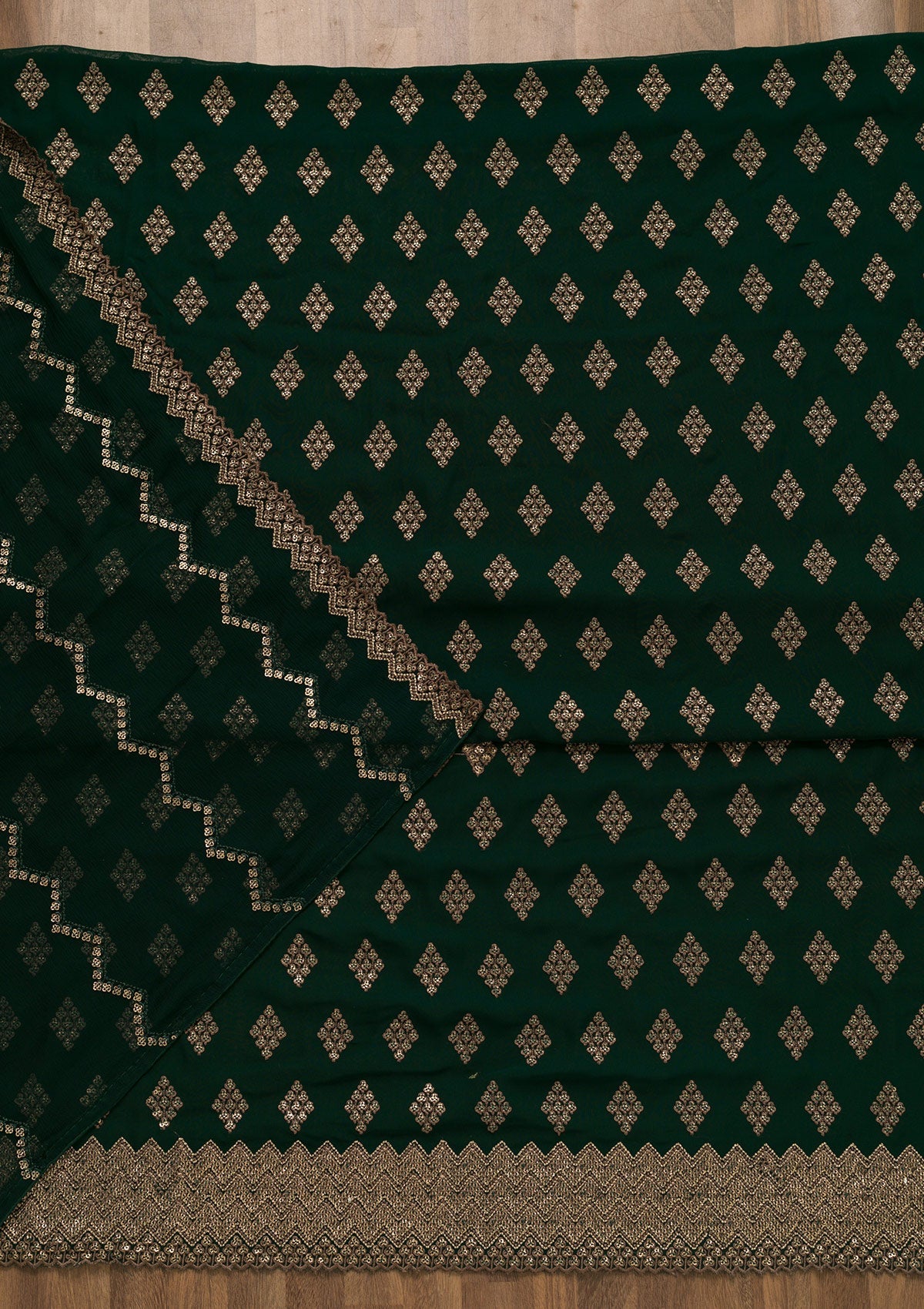 Bottle Green Sequins Georgette Unstitched Salwar Suit-Koskii