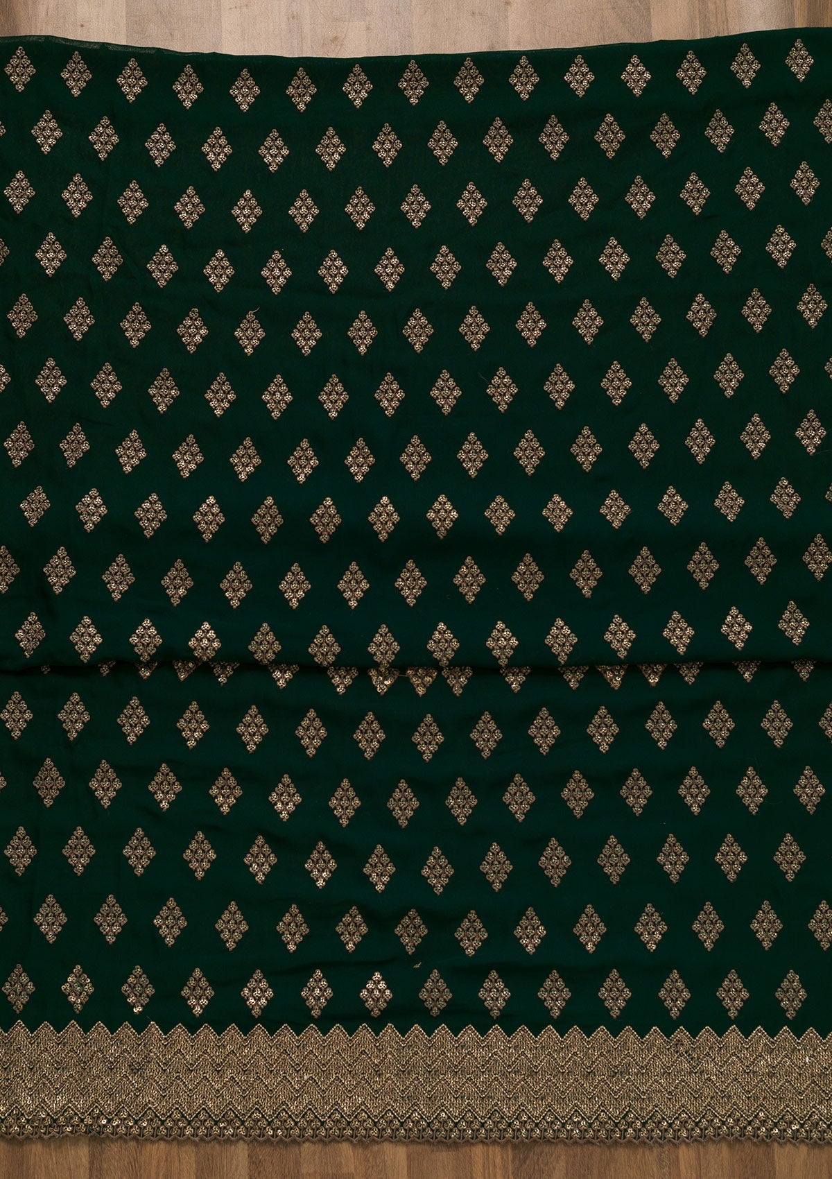 Bottle Green Sequins Georgette Unstitched Salwar Suit-Koskii