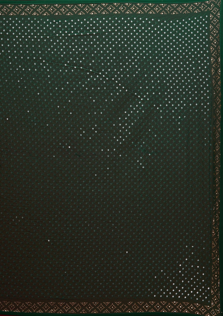 Bottle Green Sequins Georgette Saree - Koskii