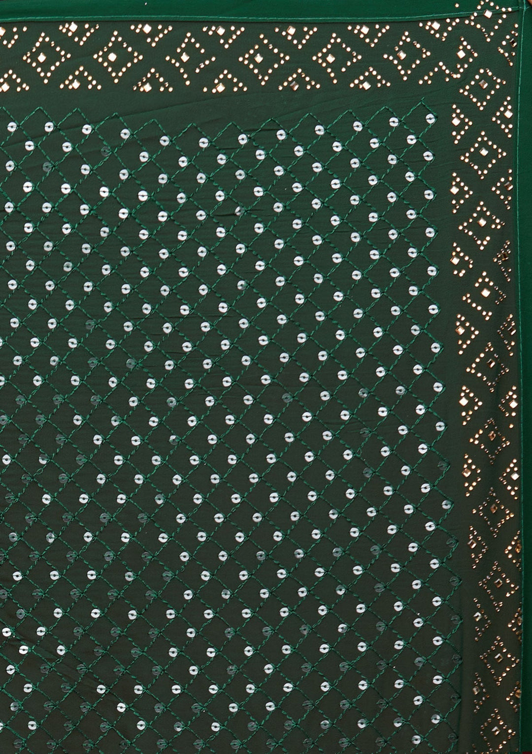 Bottle Green Sequins Georgette Saree - Koskii