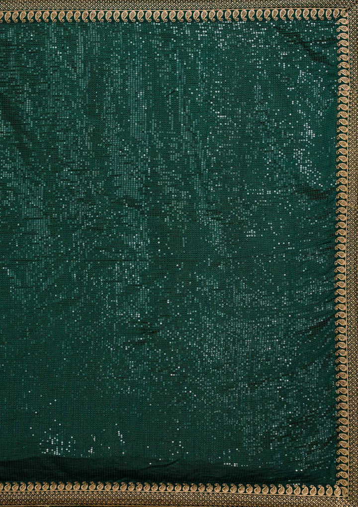 Bottle Green Sequins Georgette Saree-Koskii