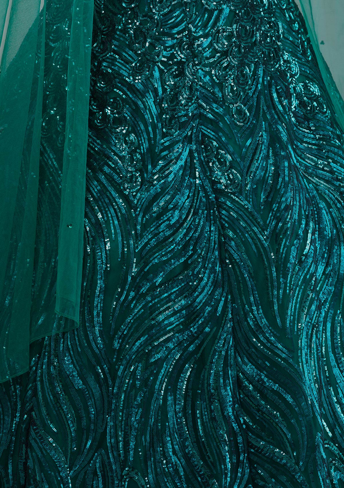 Bottle Green Sequins Net Designer Gown-Koskii