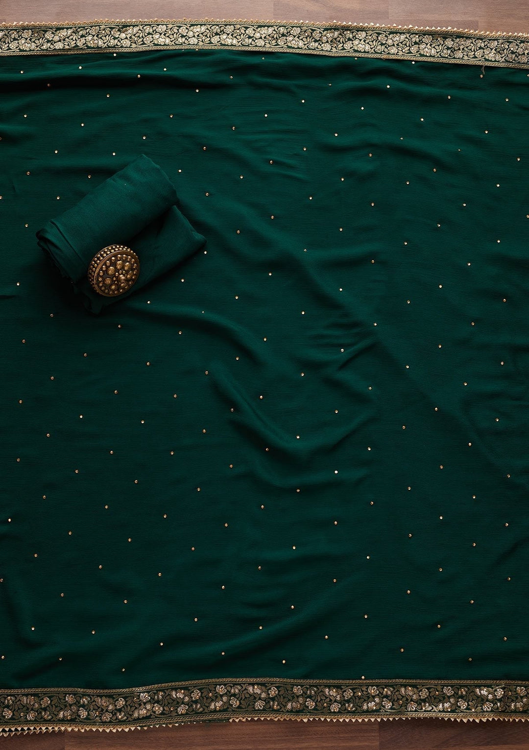 Bottle Green Stonework Chanderi Designer Unstitched Salwar Suit - Koskii