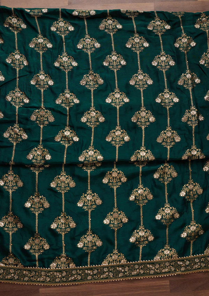 Bottle Green Stonework Chanderi Designer Unstitched Salwar Suit - Koskii