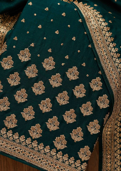 Bottle Green Stonework Georgette Designer Unstitched Salwar Suit - koskii