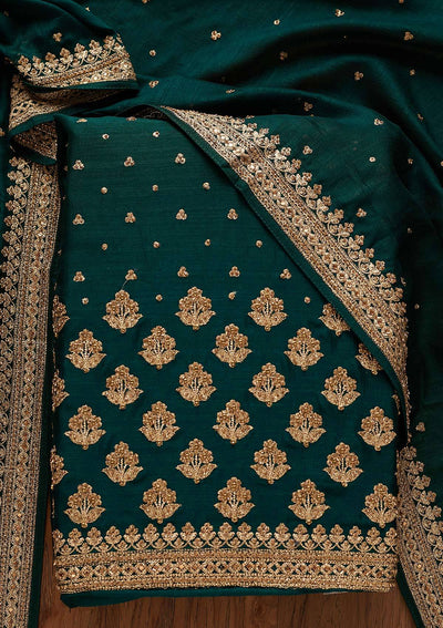 Bottle Green Stonework Georgette Designer Unstitched Salwar Suit - koskii