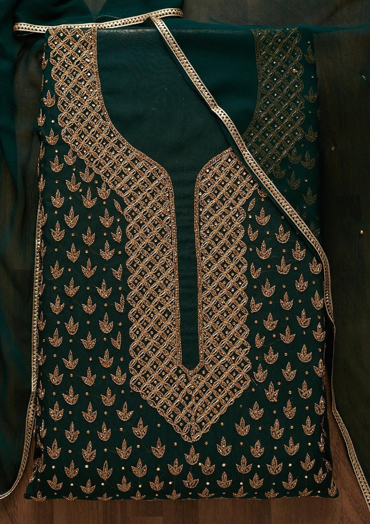 Bottle Green Stonework Georgette Unstitched Salwar Suit-Koskii