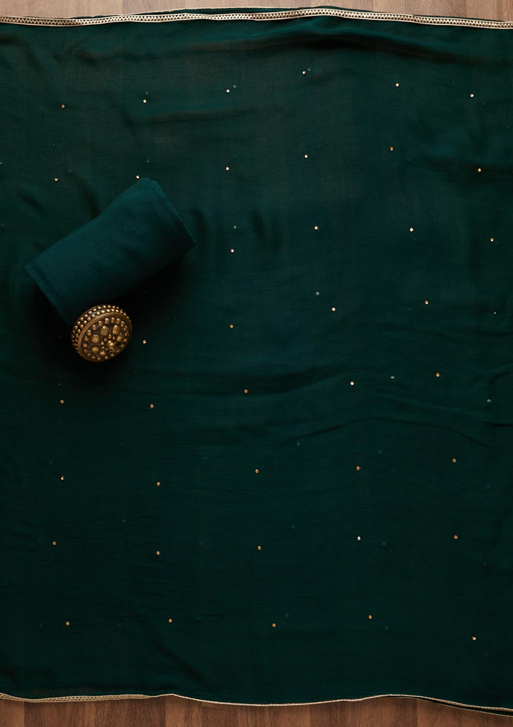 Bottle Green Stonework Georgette Unstitched Salwar Suit-Koskii