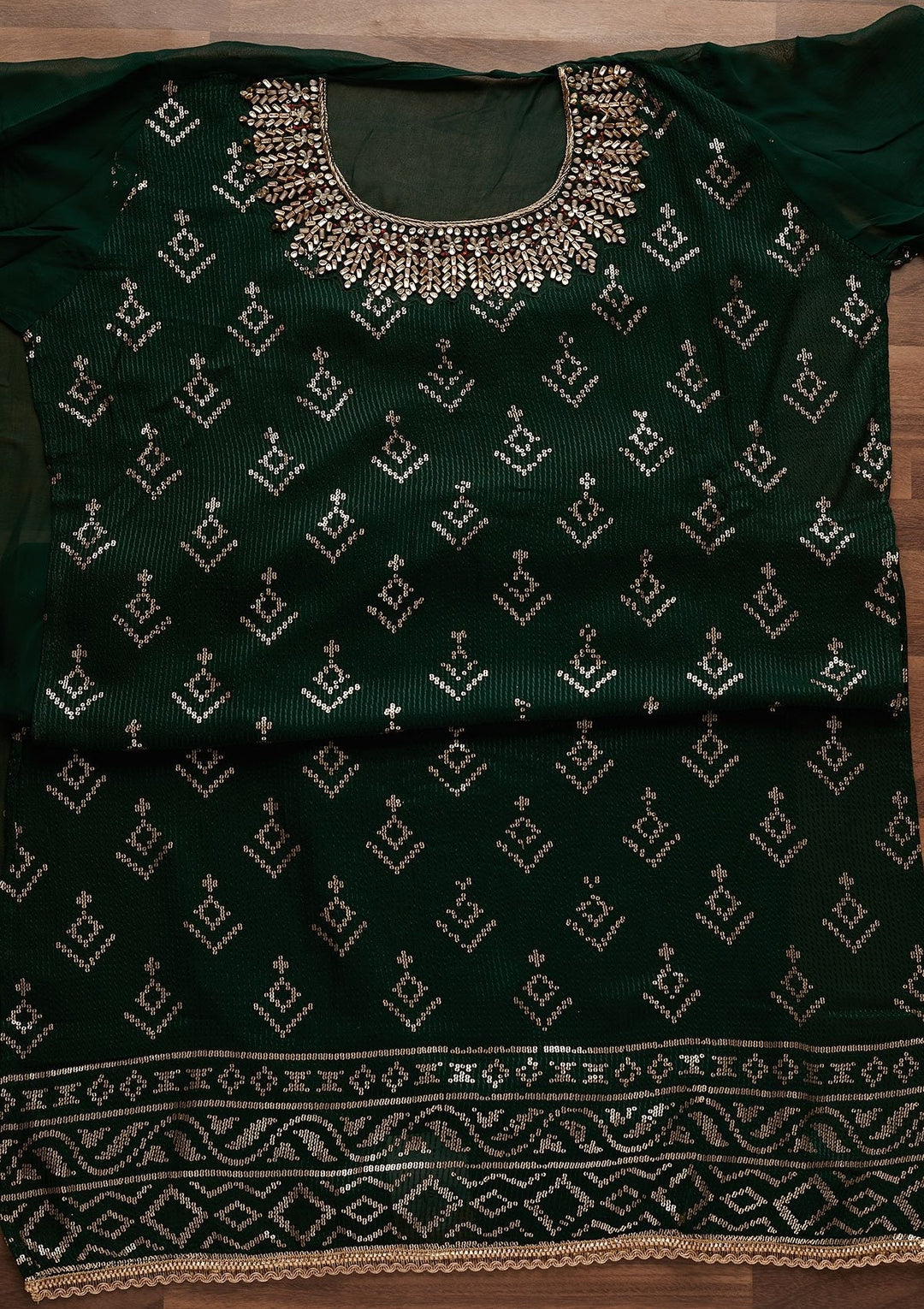 Bottle Green Stonework Georgette Designer Unstitched Salwar Suit - Koskii