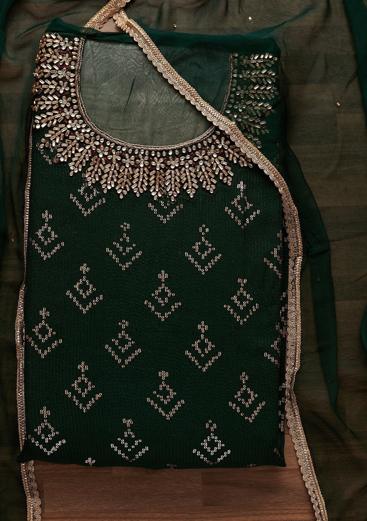 Bottle Green Stonework Georgette Designer Unstitched Salwar Suit - Koskii