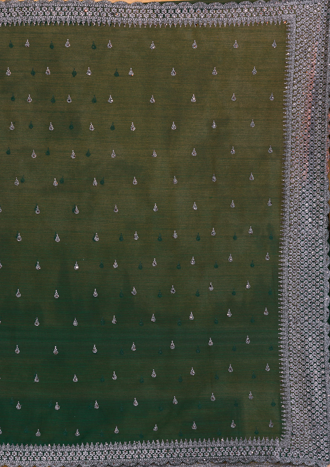 Bottle Green Stonework Georgette Saree-Koskii