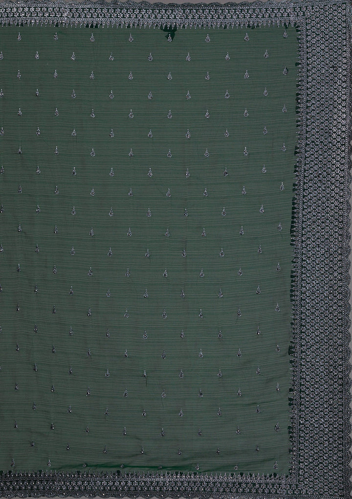 Bottle Green Stonework Georgette Saree-Koskii