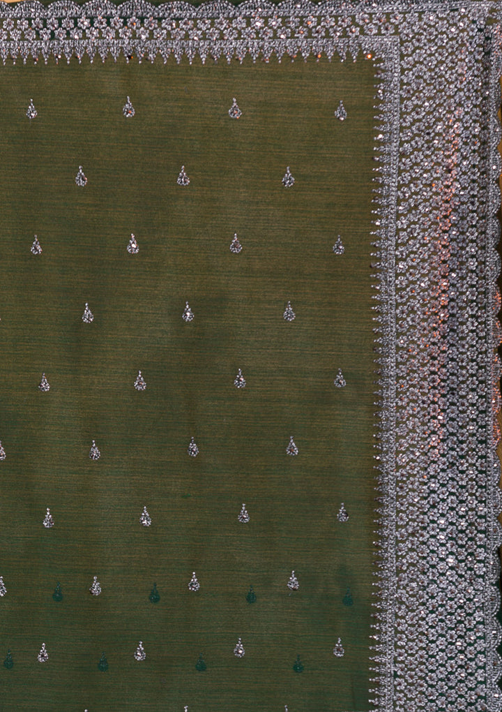 Bottle Green Stonework Georgette Saree-Koskii