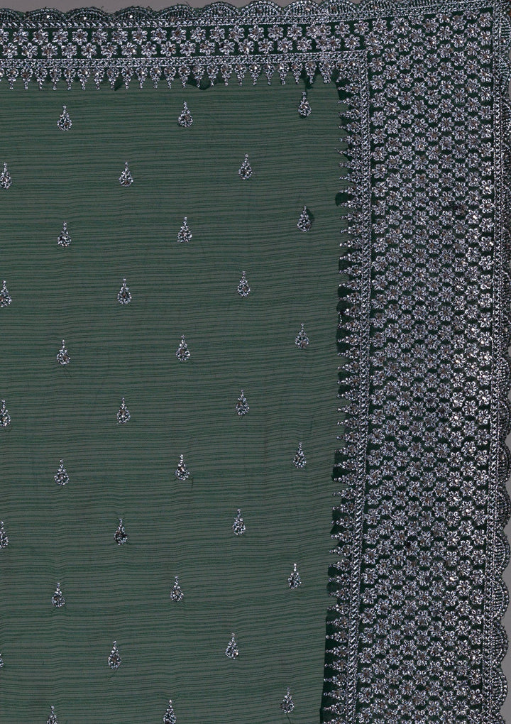Bottle Green Stonework Georgette Saree-Koskii