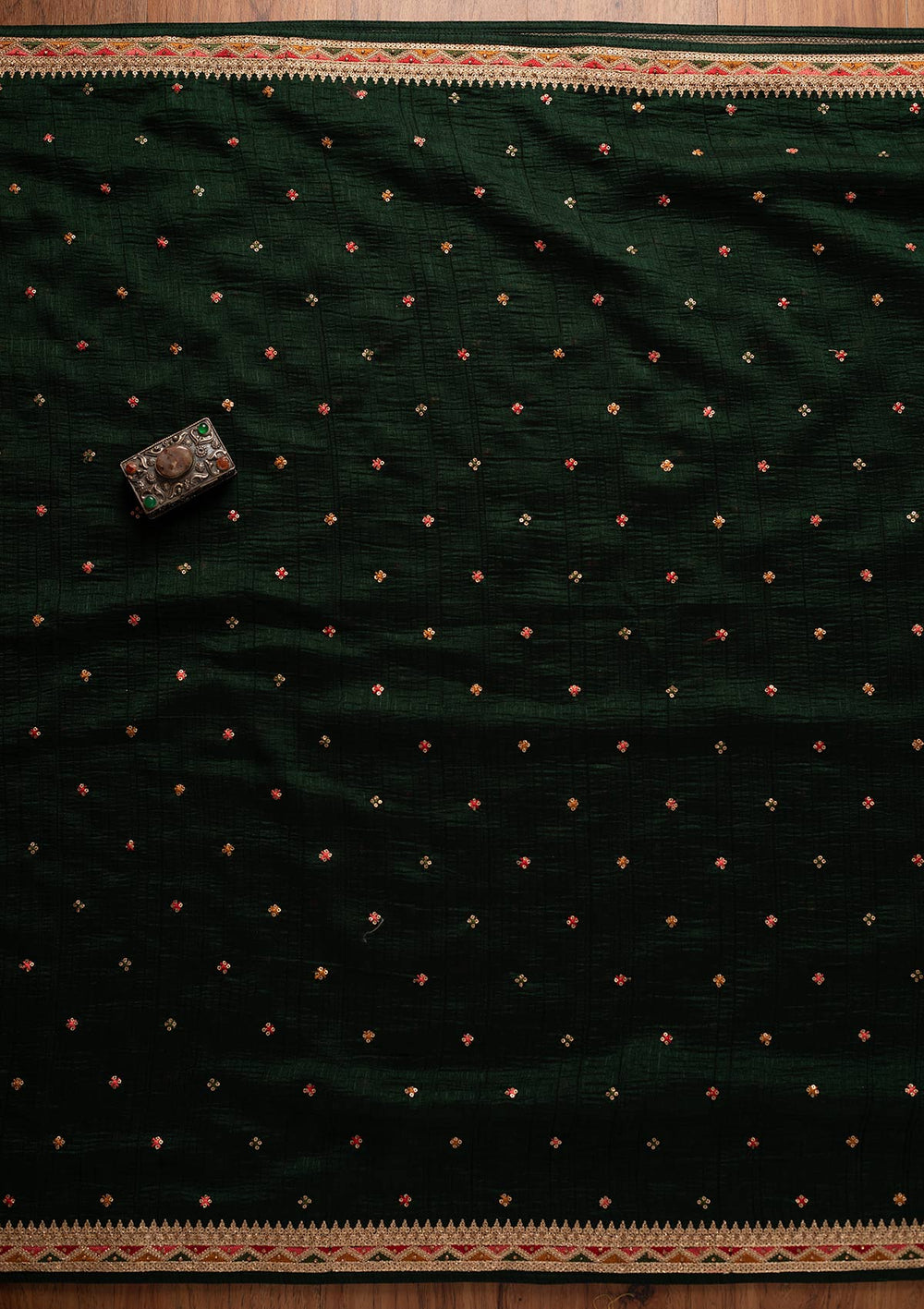 Bottle Green Stonework Raw Silk Designer Unstitched Salwar Suit - koskii